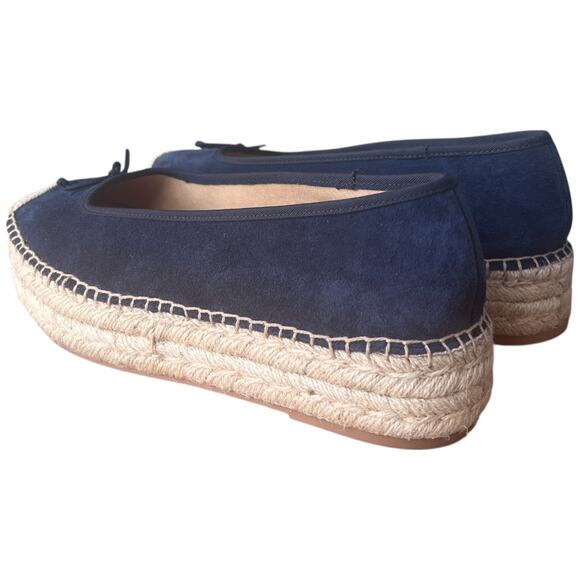 TALBOTS Quinn Women 10 Navy Blue Preppy Suede Platform Espadrilles Sandals Shoes - Picture 3 of 13